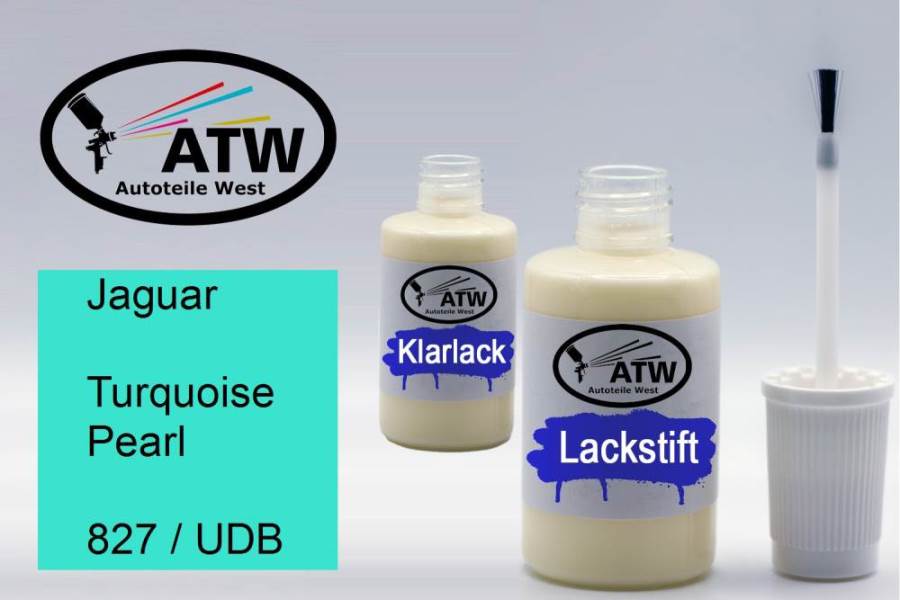 Jaguar, Turquoise Pearl, 827 / UDB: 20ml Lackstift + 20ml Klarlack - Set, von ATW Autoteile West.